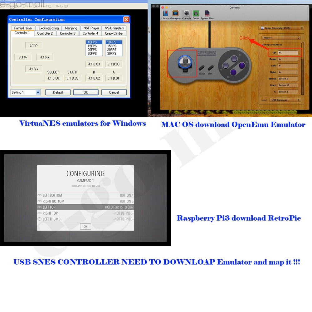 SNES USB Controller GamePad for Windows PC MAC Linux Raspberry Pi 3 Sega Genesis