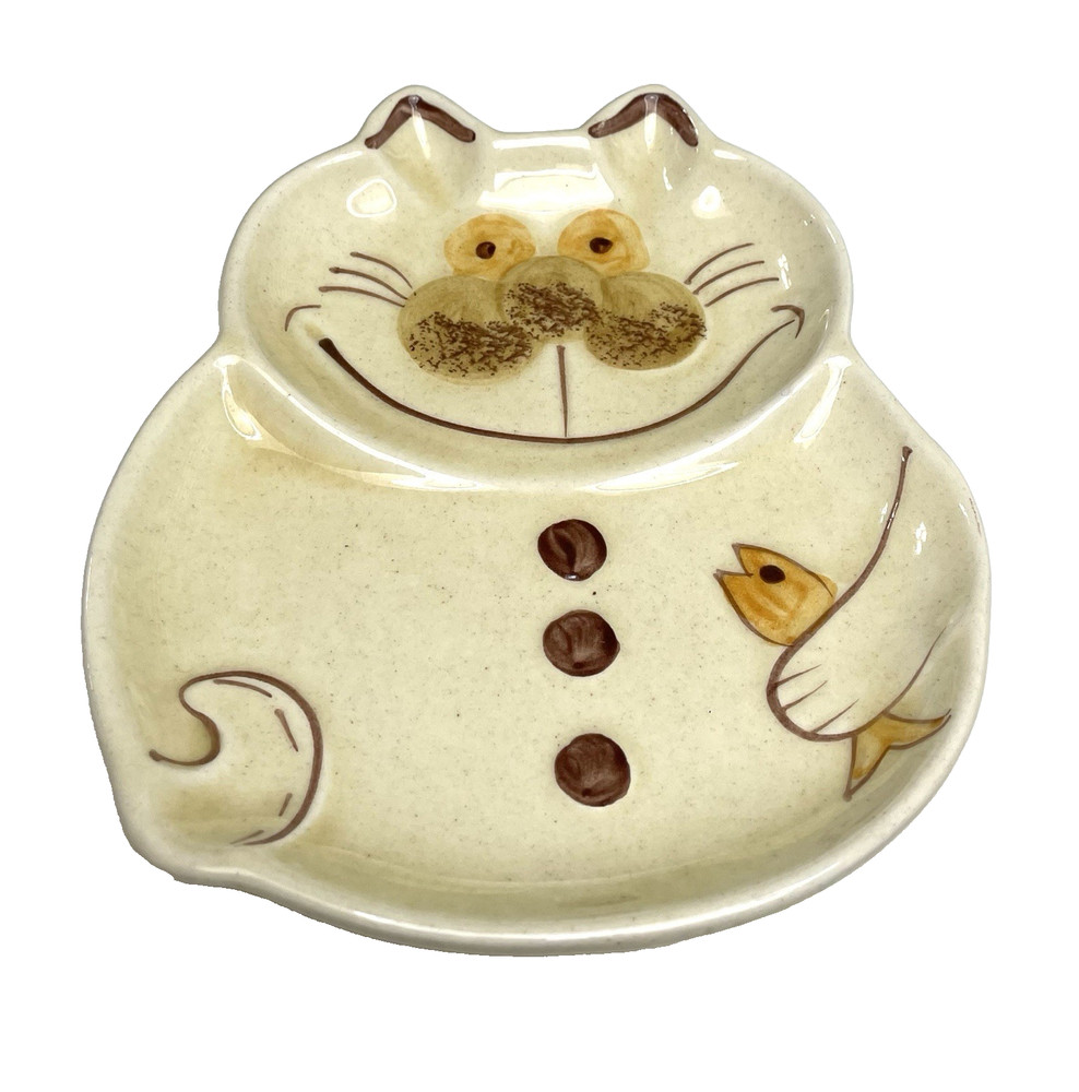 Vintage Cat with Goldfish Ceramic Dish