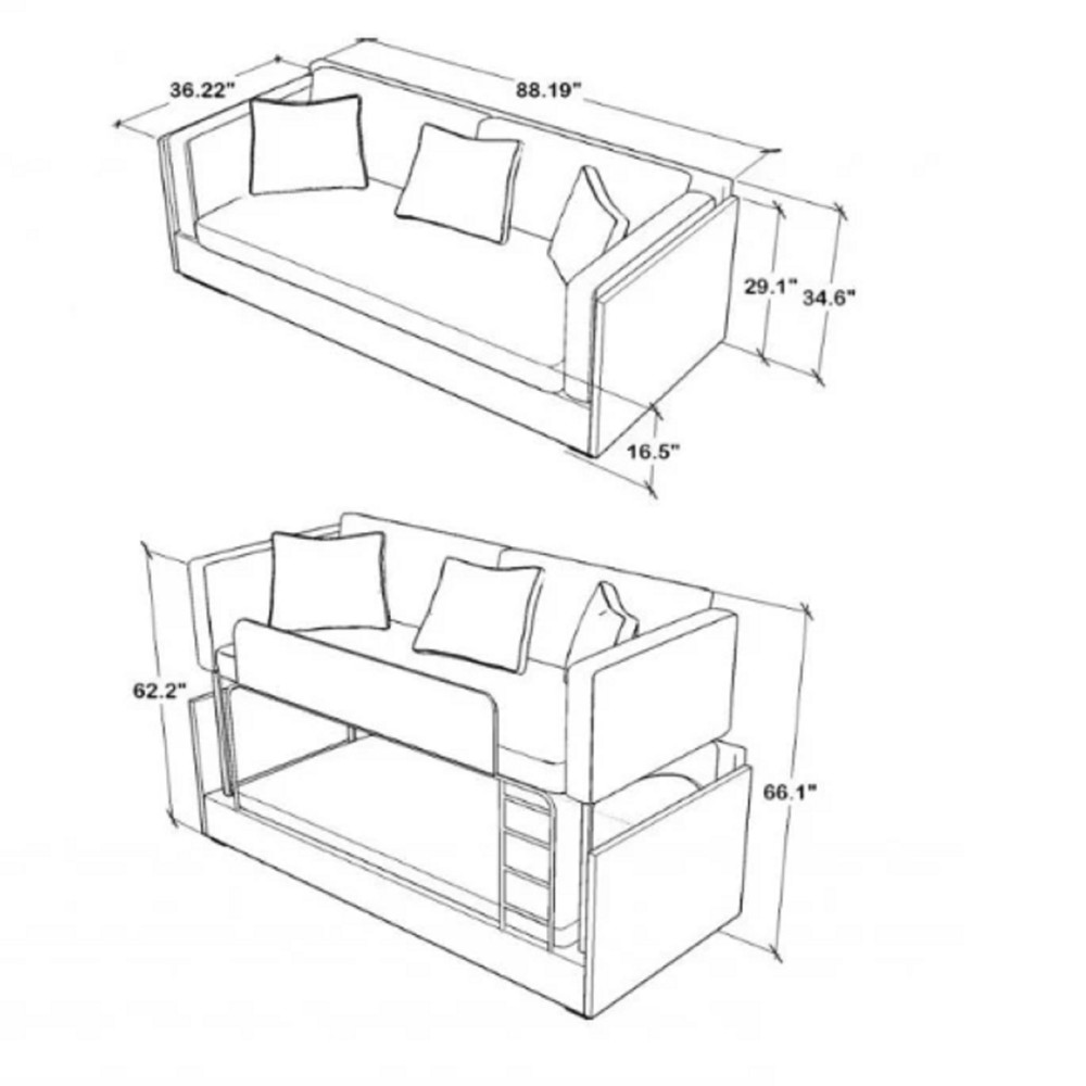 Transformer Foldable Bunk bed Sofa Frame +Matrases No upholstery Italy made