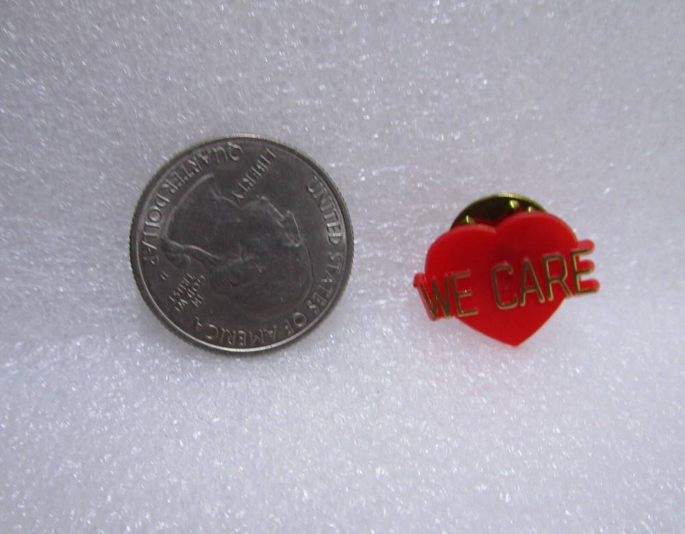We Care Red Heart Plastic Pin