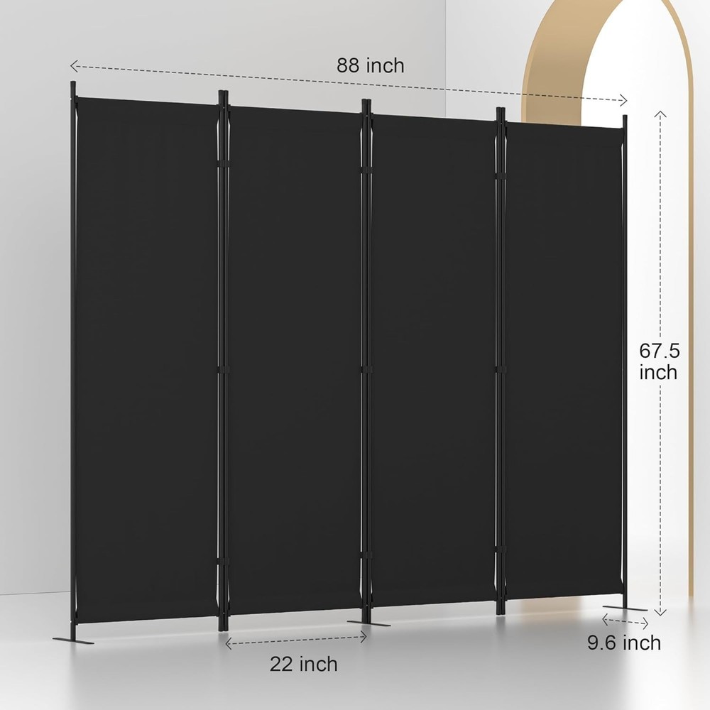 Room Divider, 4 Panel Folding Privacy Screen, 88” Portable Separating with 3 ...