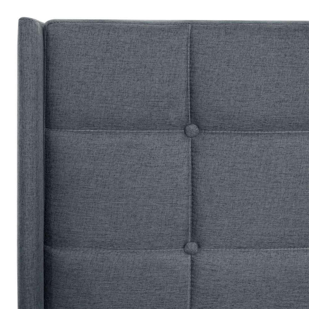 Queen Size Bed Frame Upholstered Platform Bed Frame w/ Headboard Drak Grey