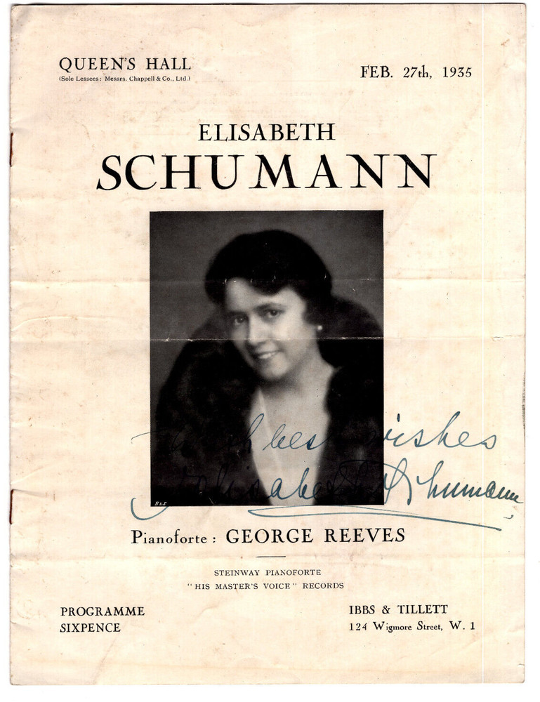 Elisabeth Schumann Signed Program 1935 / Autographed German Opera Singer