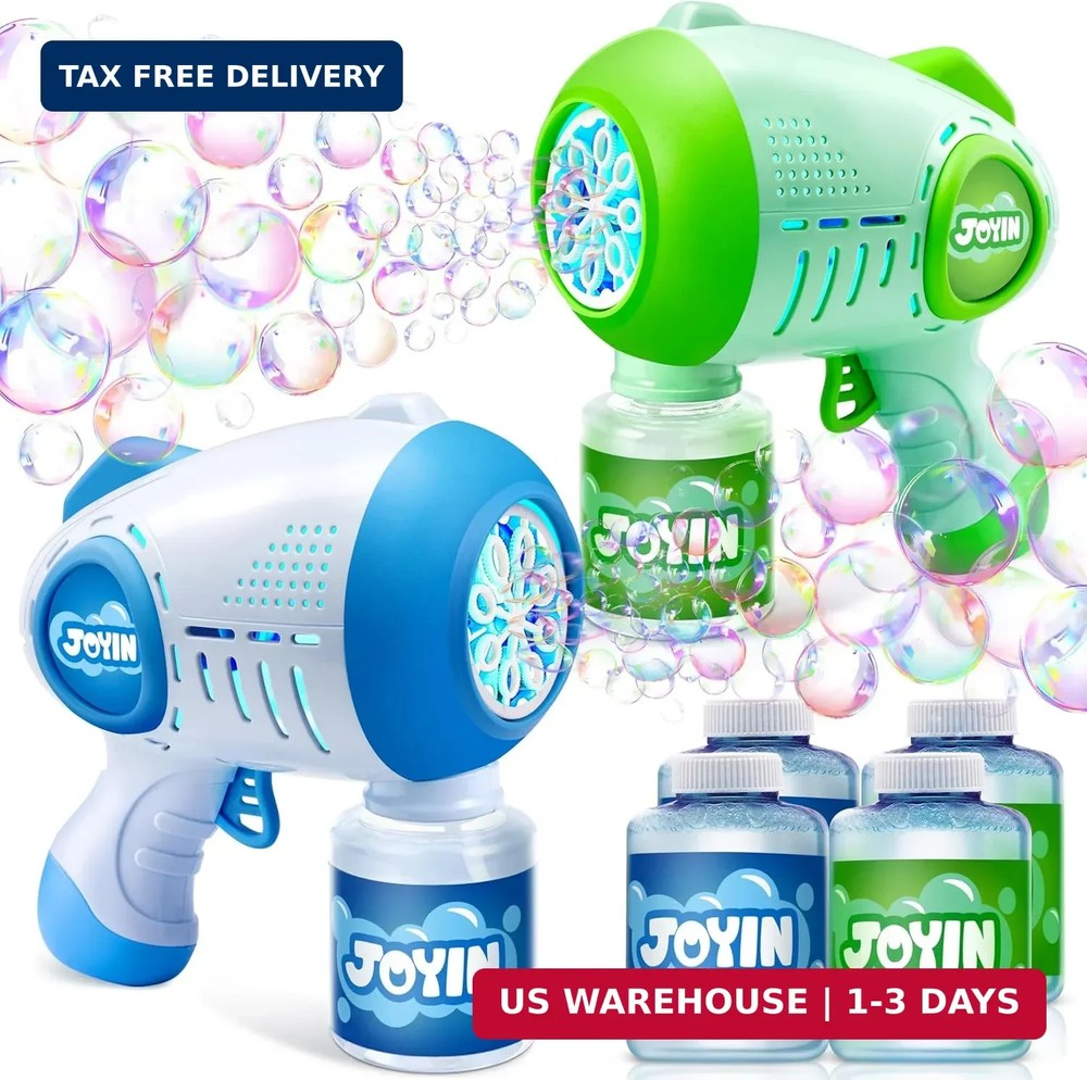 JOYIN 2 Kids Bubble Guns with 4 Bottles Solution, Automatic Bubble Machine Gun w