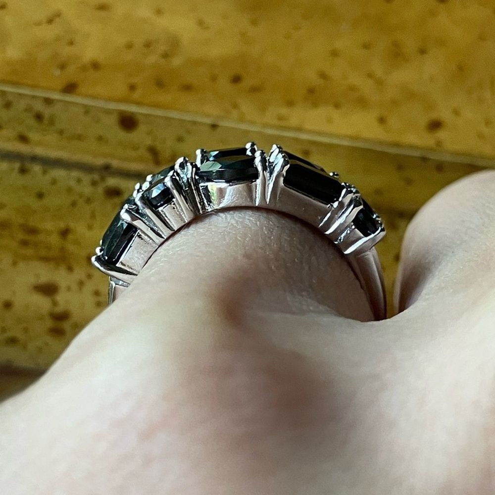 Natural Black Spinel Sterling Silver Ring Size 5.75