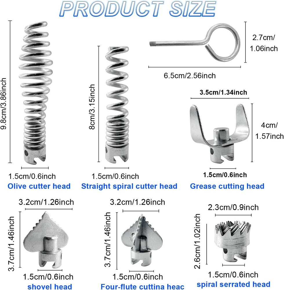 7 Pcs Drain Cleaner Combination Cutter Head Set 16Mm Drain Snake Drill Attachmen