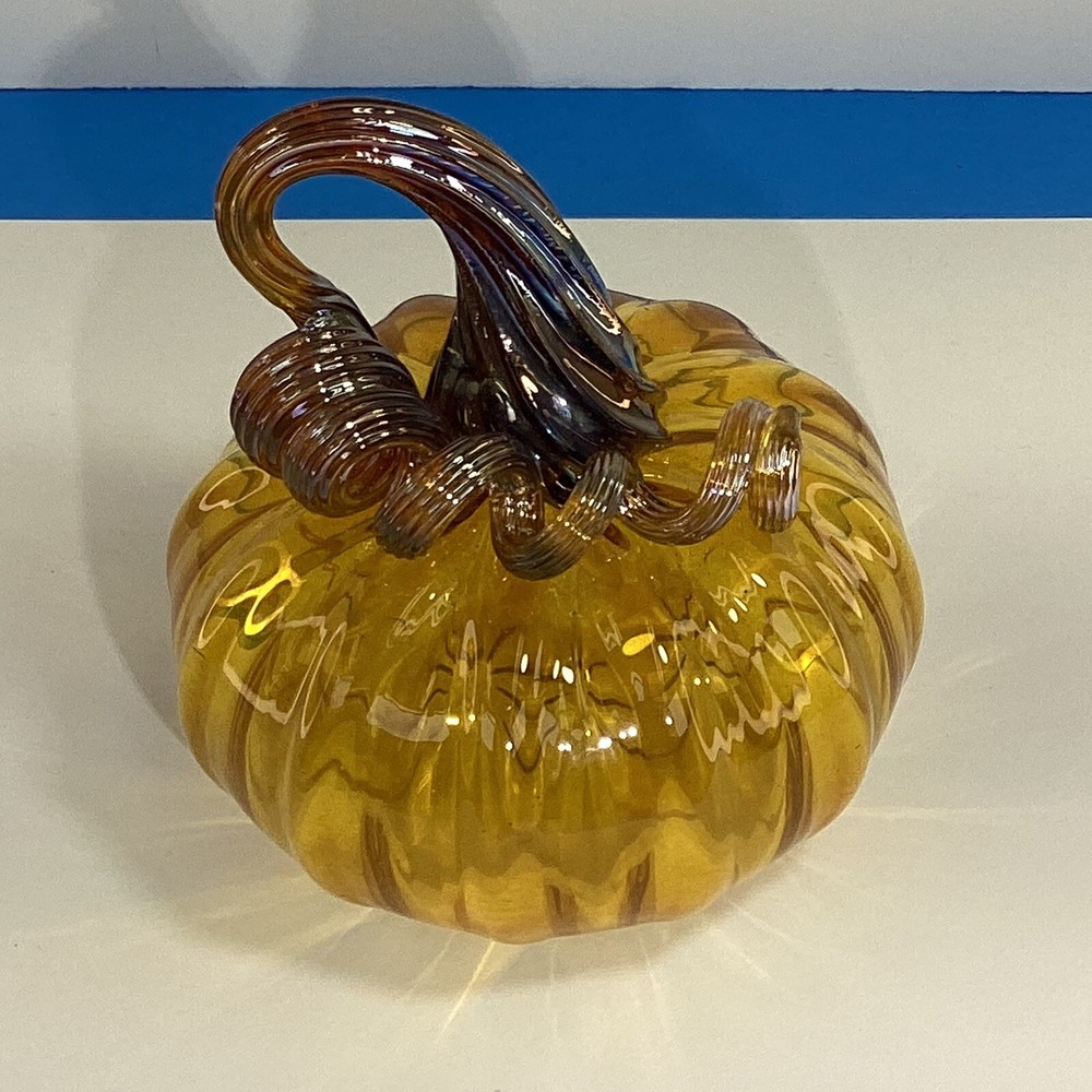 Handblown Amber art class studio crafted pumpkin
