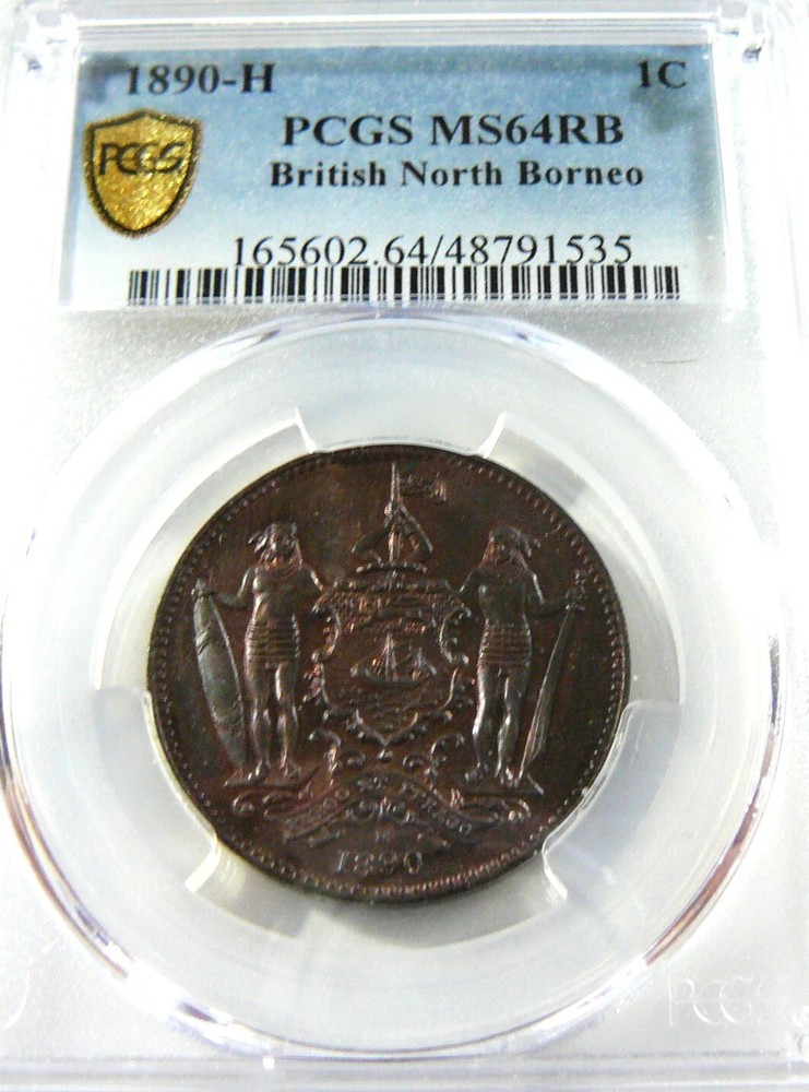 BRITISH NORTH BORNEO One Cent 1890 H PCGS MS64 RB