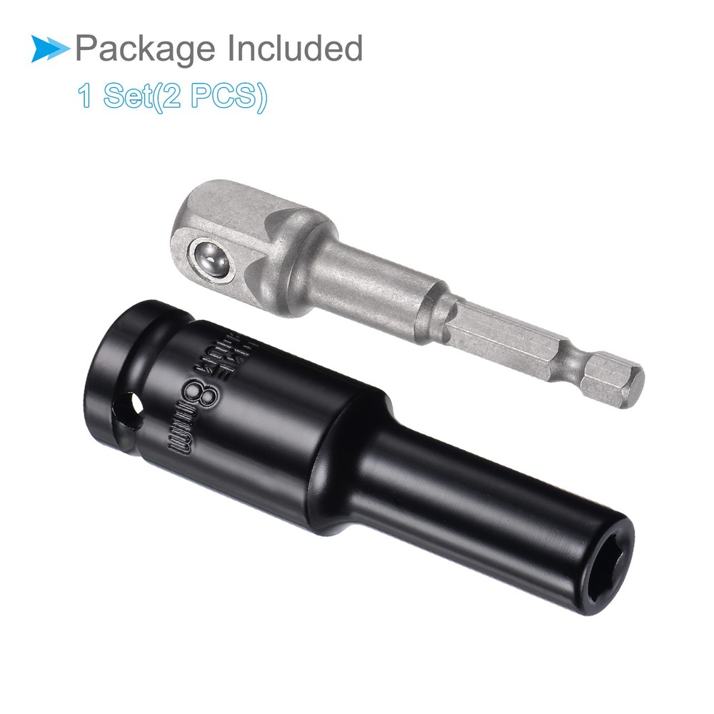 Deep Socket Set 8mm 1/2" Drive 6-Point Socket CR-V with 1/4" Hex Shaft