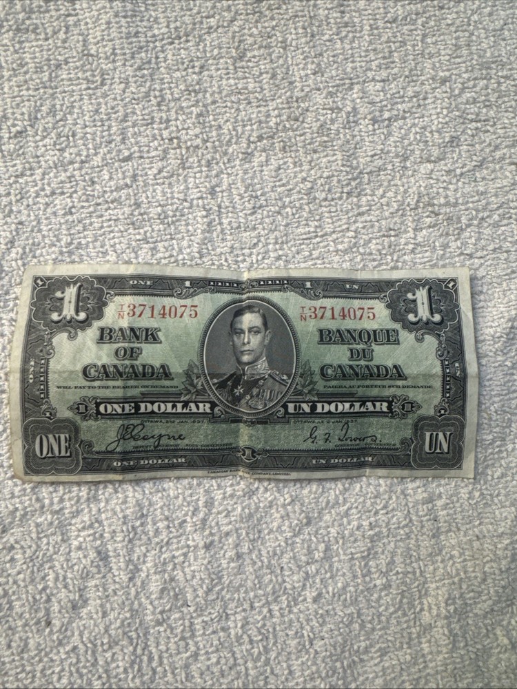Vintage 1937 Canada One Dollar Banknote