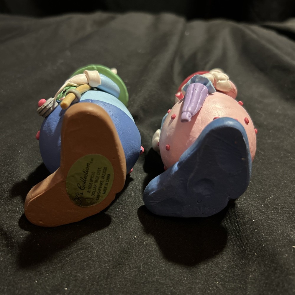 Poly Clay Easter Bunny Figurines 5” Pastel Rabbit Mr. and Mrs. Spring