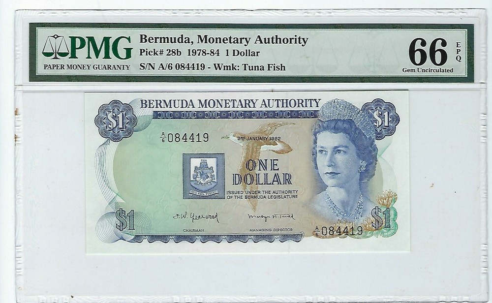Bermuda $1 Dollar  1978-84 P-28b PMG 66 EPQ
