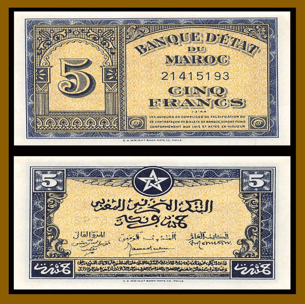 Morocco 5 Francs, 1944 P-24 Unc