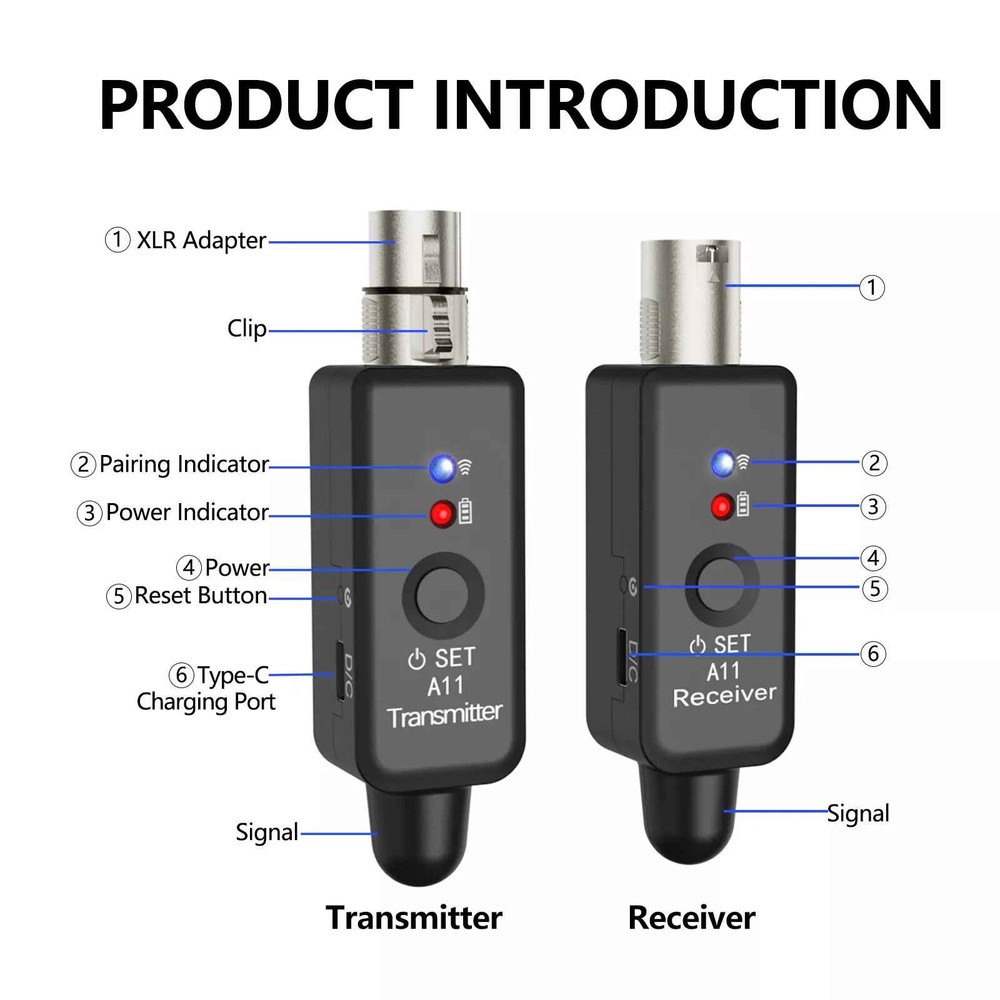 Microphone Transmitter&Receiver XLR Adapter 30M Stable Transmission Distance