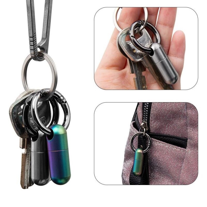 EDC Titanium Waterproof Pill Holder Container Case Organizer Portable Keychain