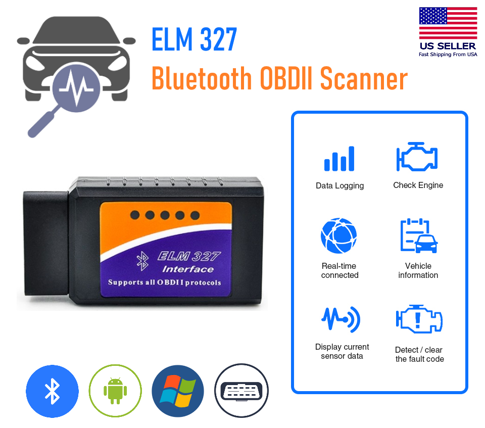 Bluetooth OBD2 OBDII Car Diagnostic Scanner Auto Fault Code Reader Tool ELM327
