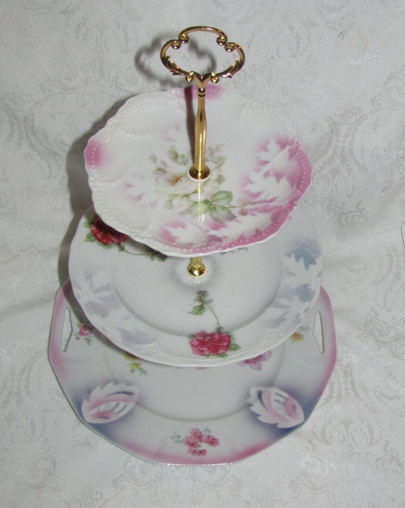 Custom Three Tier Tea Party Cake Stand Made With Antique Lusterware Plates
