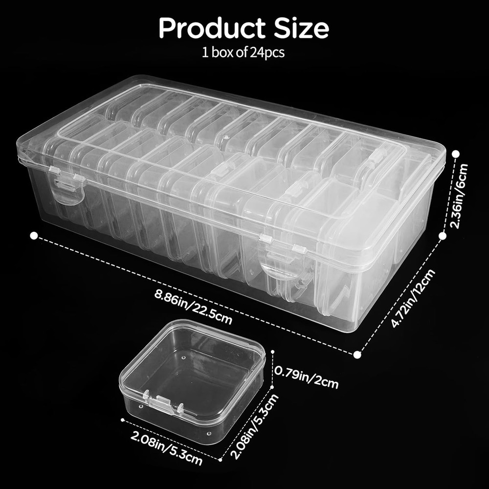 24Pack Bead Organizer Box with Hinged Lid - Clear Bead Storage Containers for Or