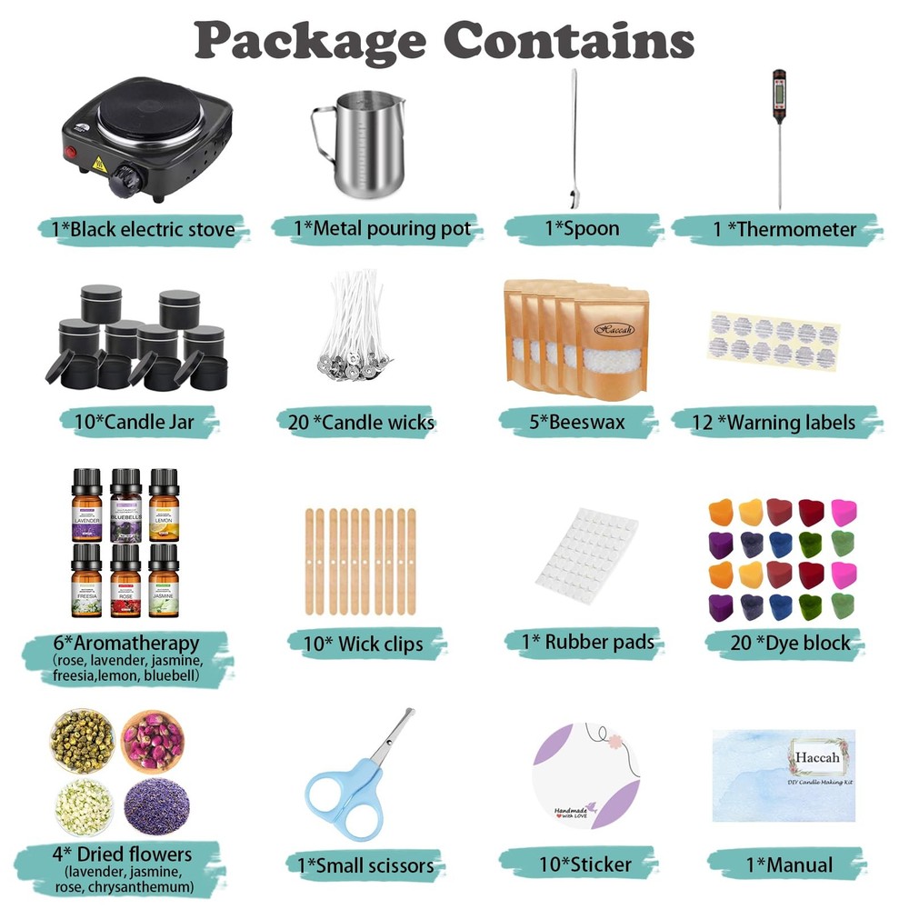 Complete Candle Making Kit with Wax 1.65lbs With Melter, Blue