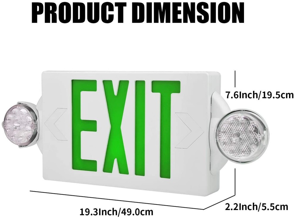 2 Pack LED Exit Sign Emergency Light–Hi Output Compact Combo UL listed (Green)