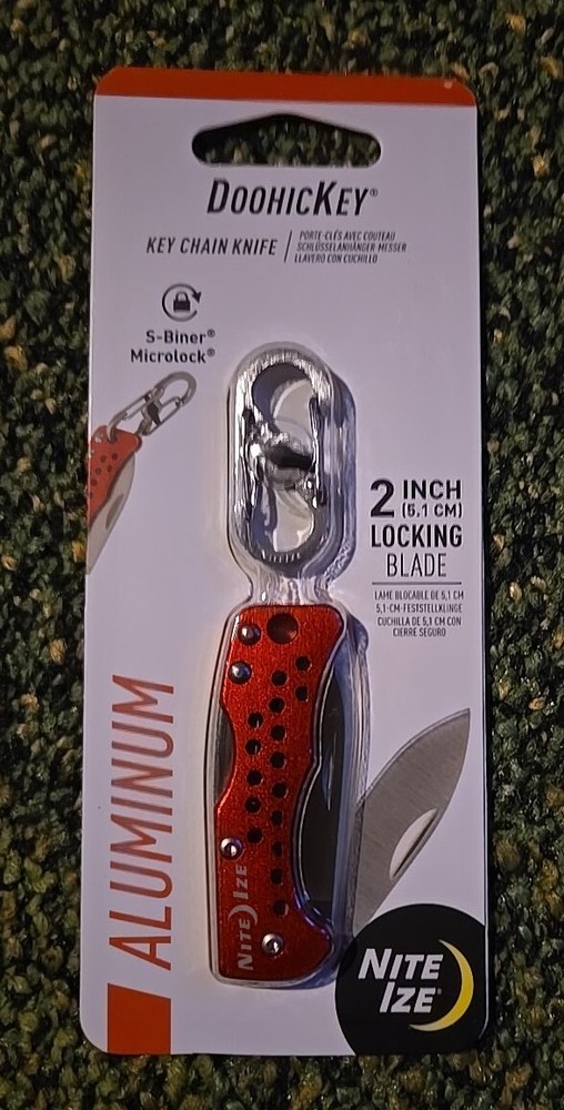 Nite Ize DoohicKey Key Chain Knife S-Biner Microlock Blade Red Aluminum Handle