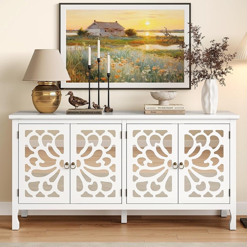 Waterproof Buffet Cabinet Adjustable Storage Butterfly Design Mirrored Sideboard
