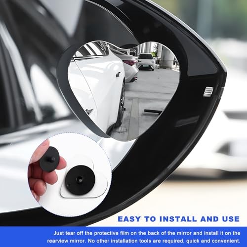 2 PCS Heart Shaped Blind Spot Mirrors, Adjustable Wide Angle Side Mirror Stick