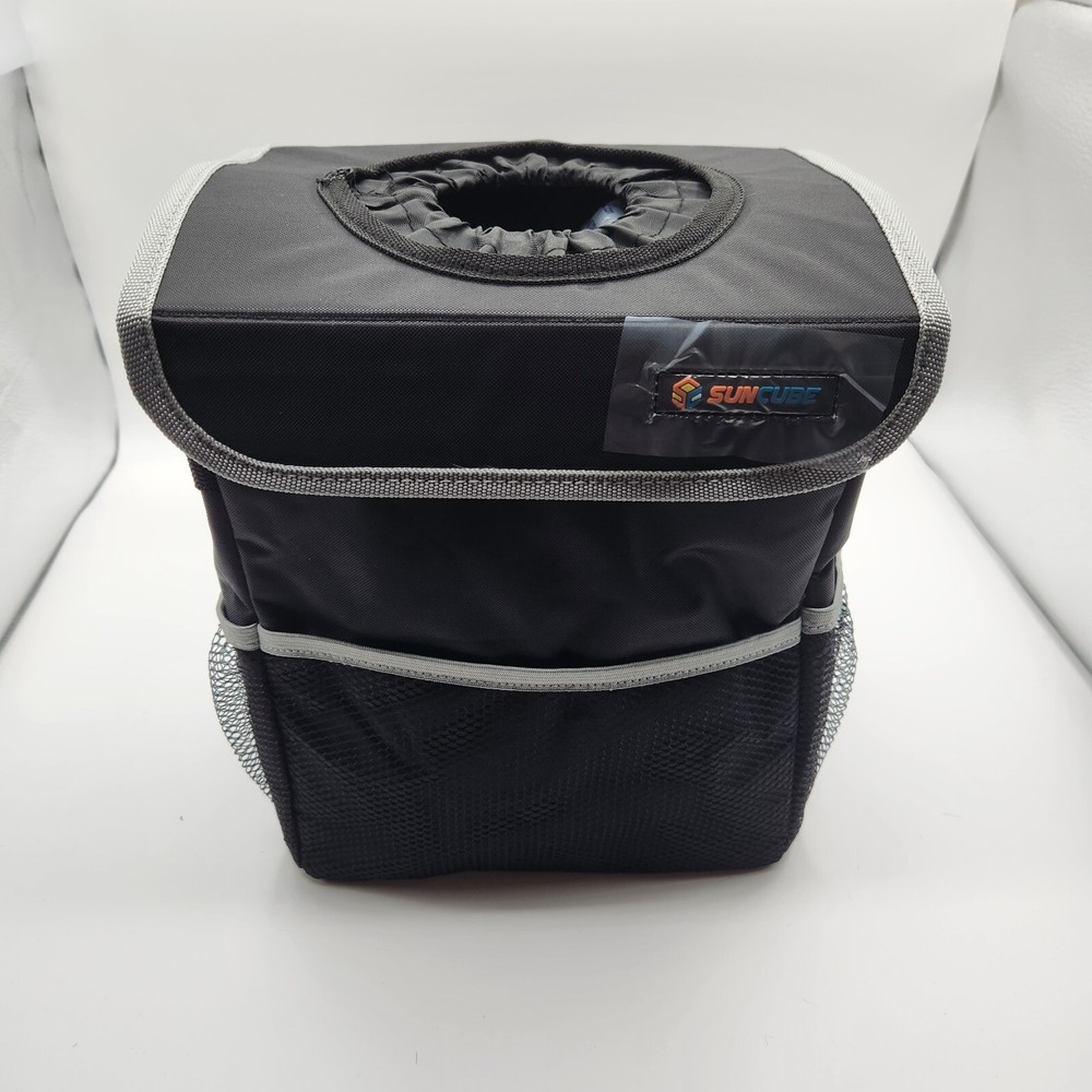 SUN CUBE Car Waste Bin - Mesh Pockets, Elastic Opening - Waterproof & Leakproof