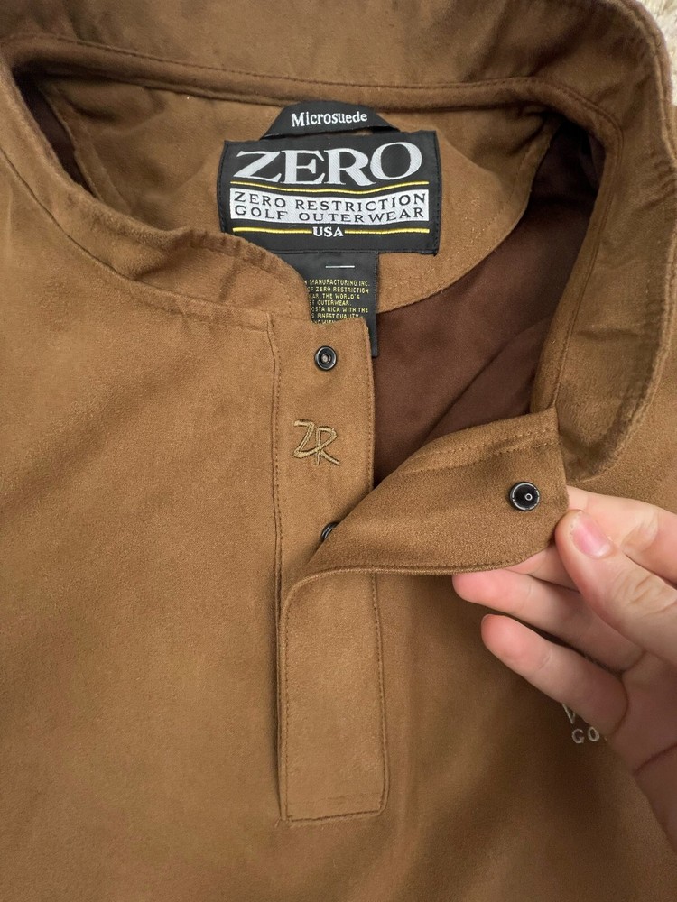 Zero Restriction Brown Microsuede Mens Golf Jacket Valhalla Golf Large 1/4 Snap