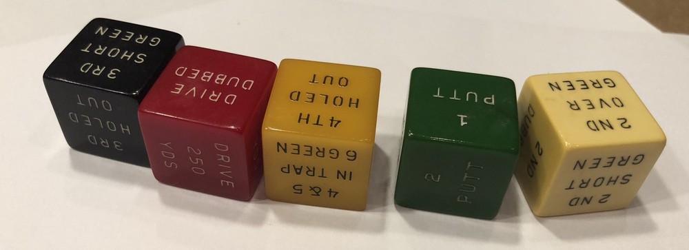 Vintage 3/4” Bakelite Golf Dice Game ( 5 Pieces)