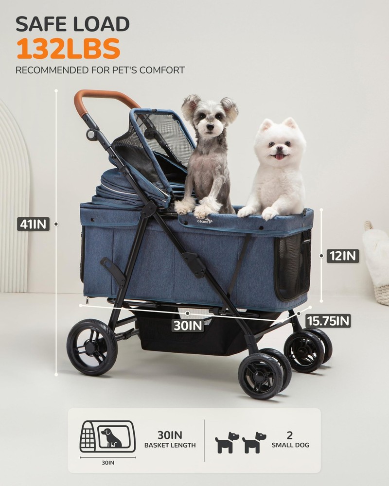 Large Dog Stroller for Two Small Pets, Heavy Duty, Foldable, Ventilated