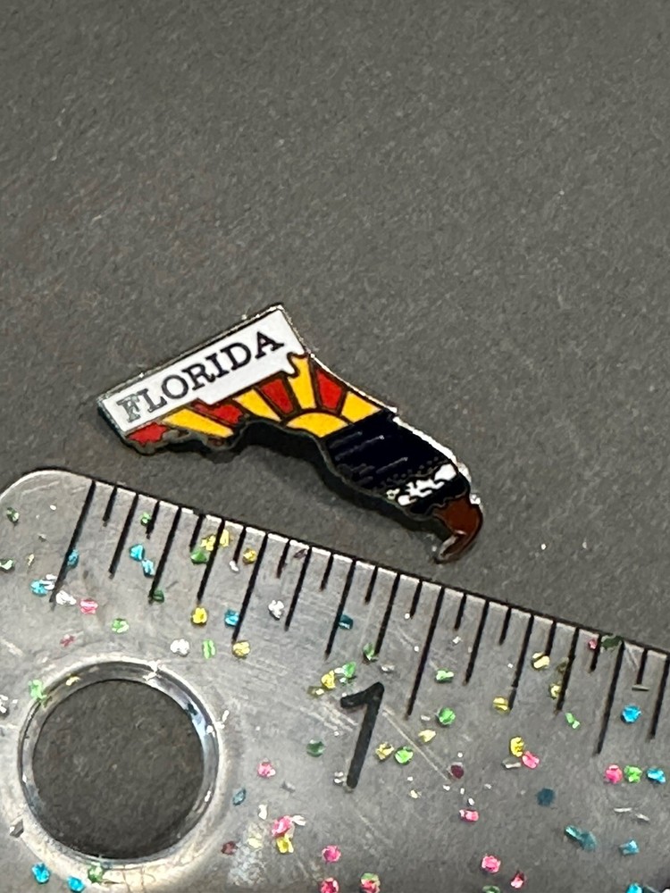 Florida State Shaped Enameled Lapel Pin Sun Rays And Ocean