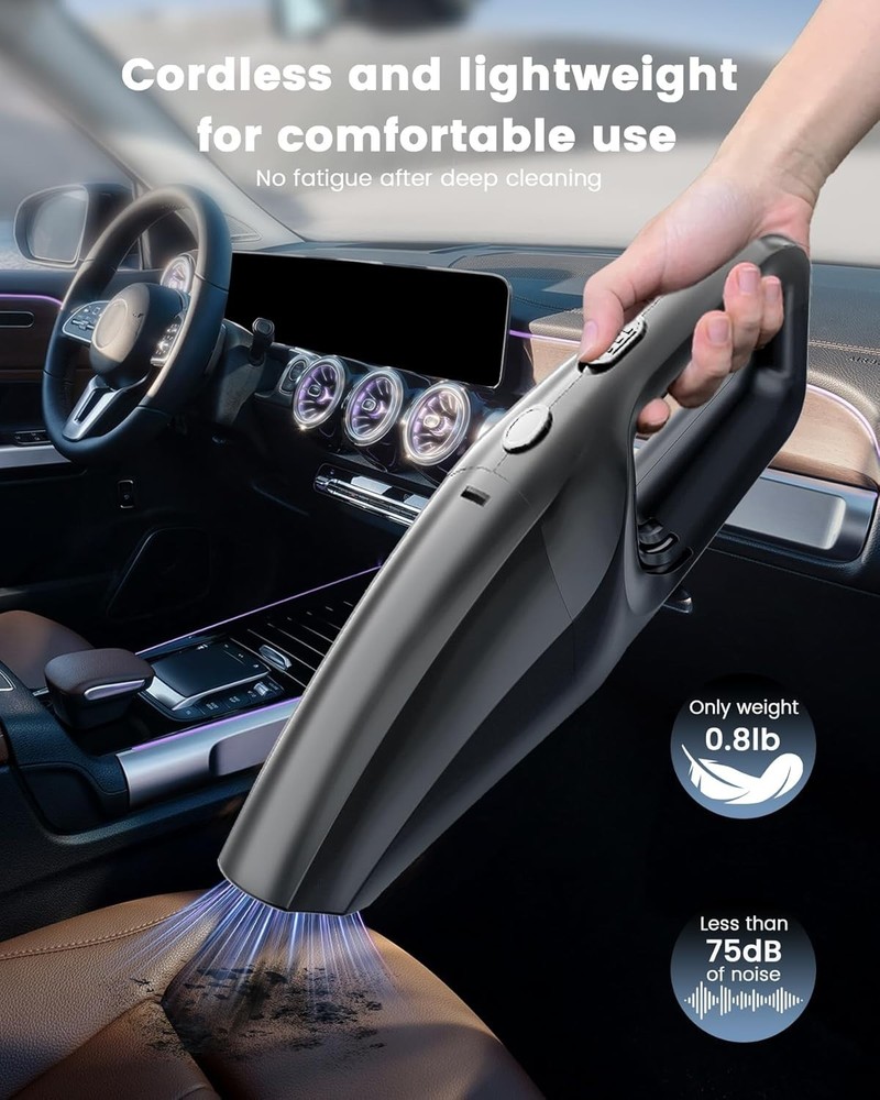Lightweight Rechargeable Handheld Vacuum - Includes Crevice Tool & Dusting Brush