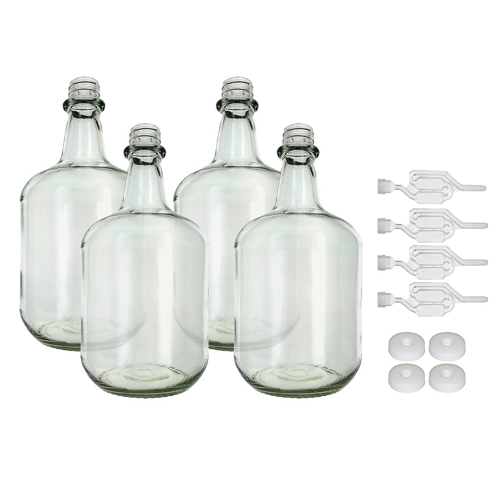 3L Jug Flint - White Cap with Hole and Twin Bubble Airlock Pack of Four