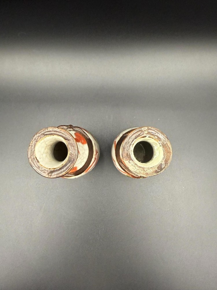 Vintage Crackle Glaze Mini Vases – Samurai Warrior Pair
