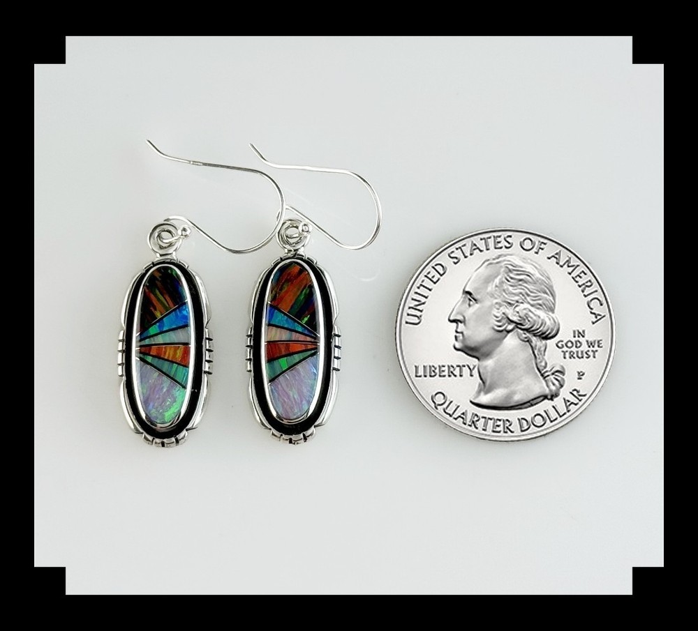 Sterling Silver & Multi Color Inlay Opalite Earrings