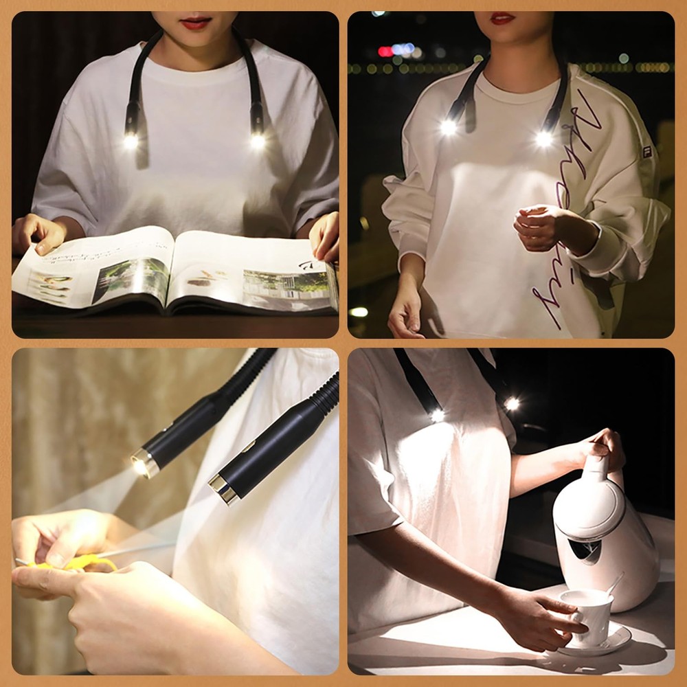 LED Neck Reading Light, 3-Color & 3-Brightness Adjustable Bendable Neck Light...