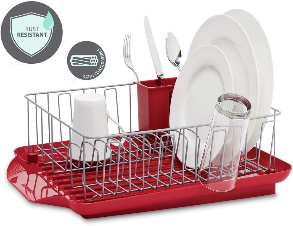 Classic Large Rust Resistant Full Dishrack W/ Removable 3 Compartment Flatware