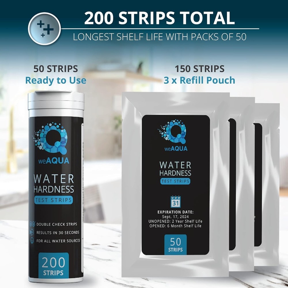 200-Pack Water Hardness Strips - DoubleCheck with Sample Cup for Precision