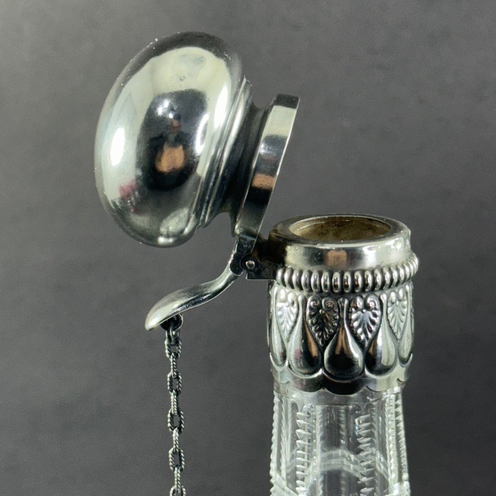 Antique cut glass decanter sterling silver gorham