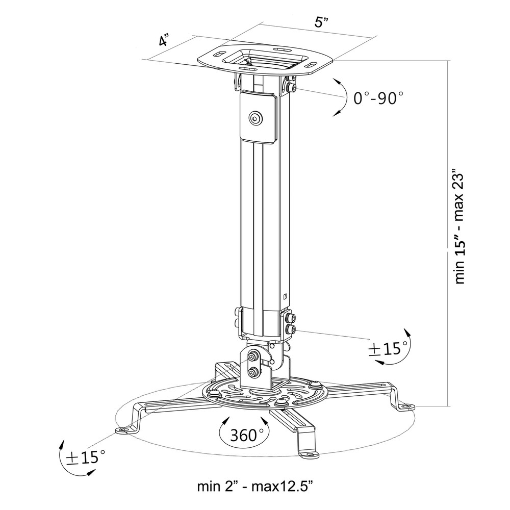 VIVO Universal Extended Ceiling Projector Mount | Height Adjustable (White)