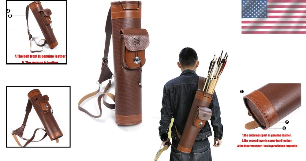 Handmade Leather Back Quiver - 50 Load Capacity, Adjustable Strap, Large Pouch