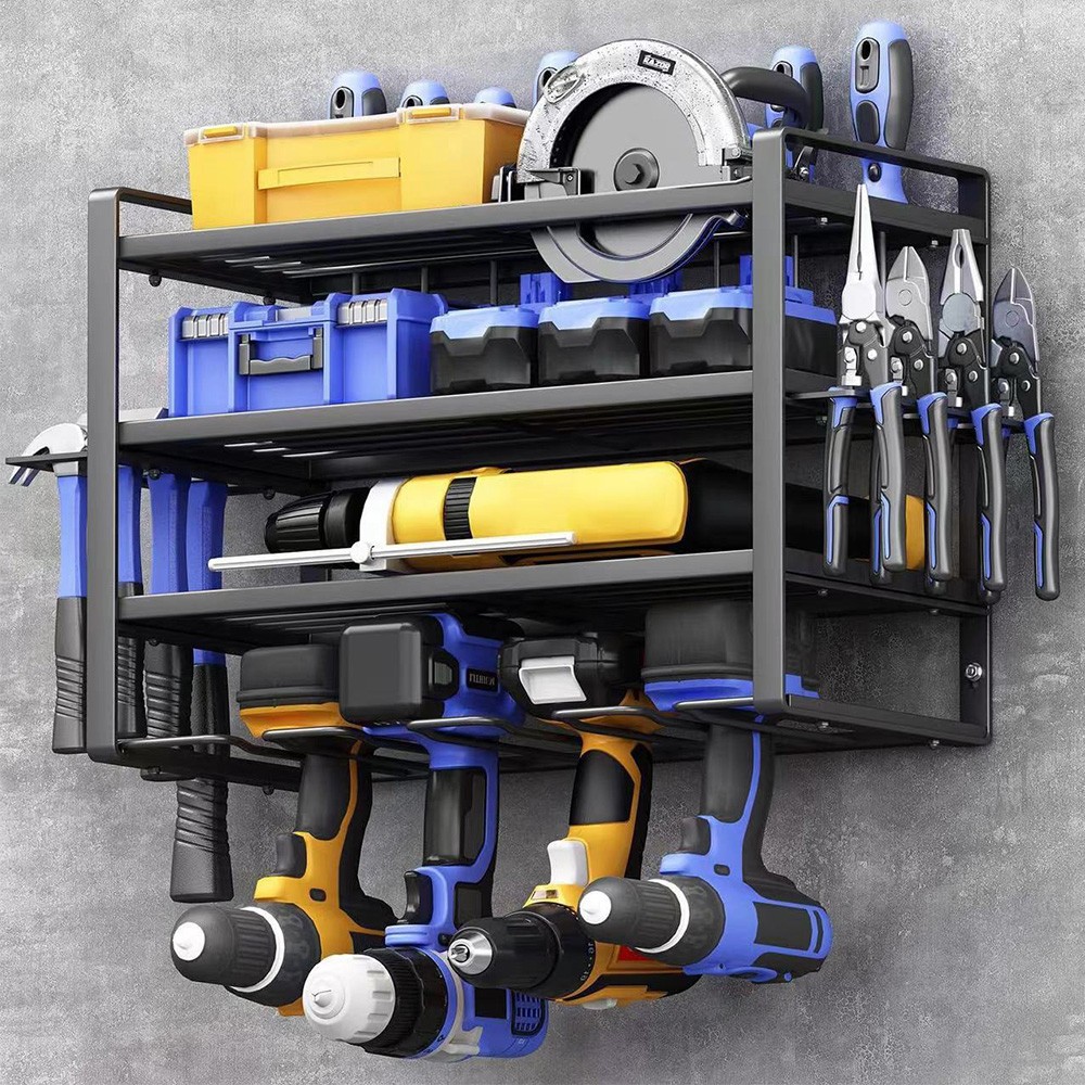 4-Layer Power Tool Organizer Wall Mounted Tool Rack for Cordless Drill Storage