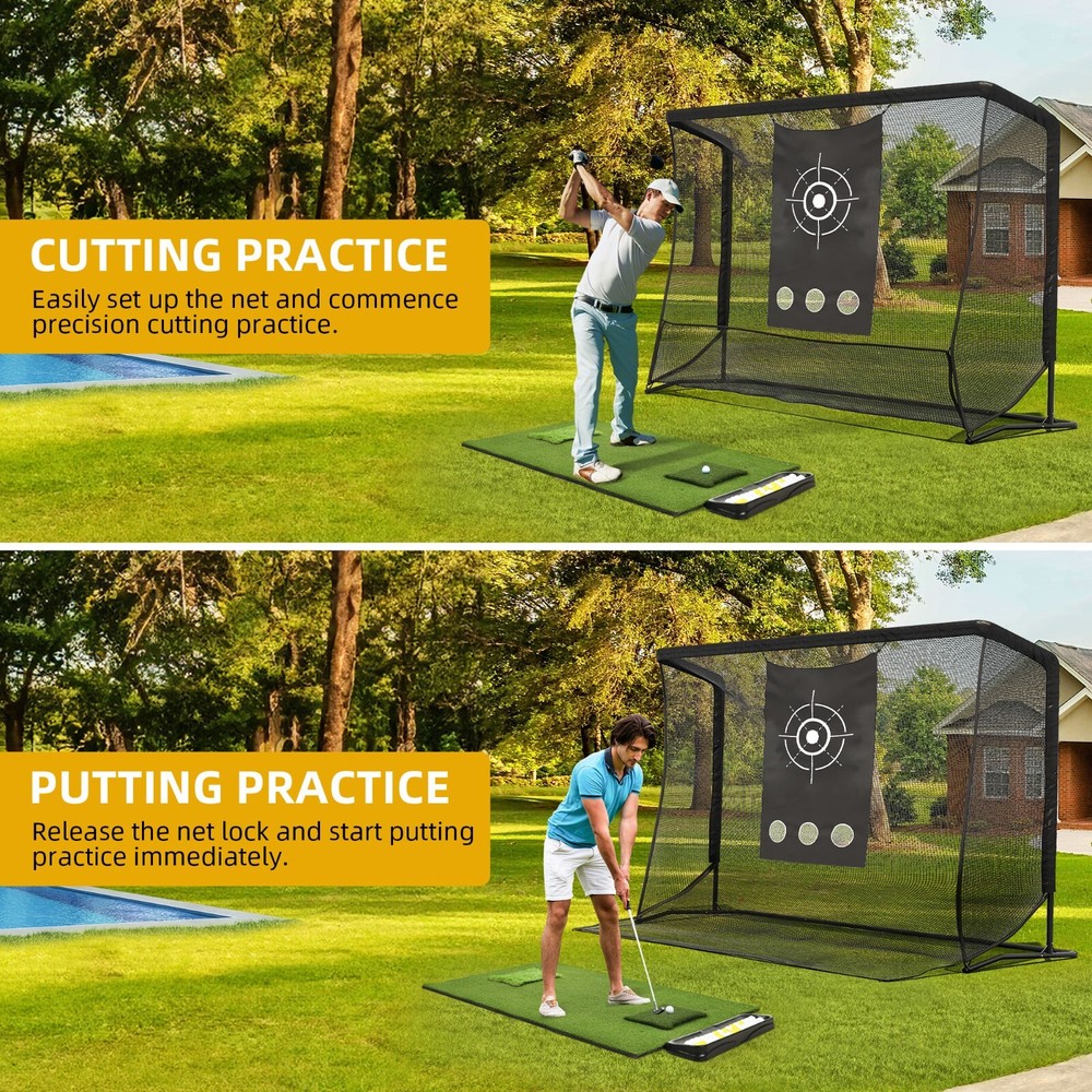 Shopsource 10x7ft Golf Hitting Practice Net with Steel Frame and Target Cloth