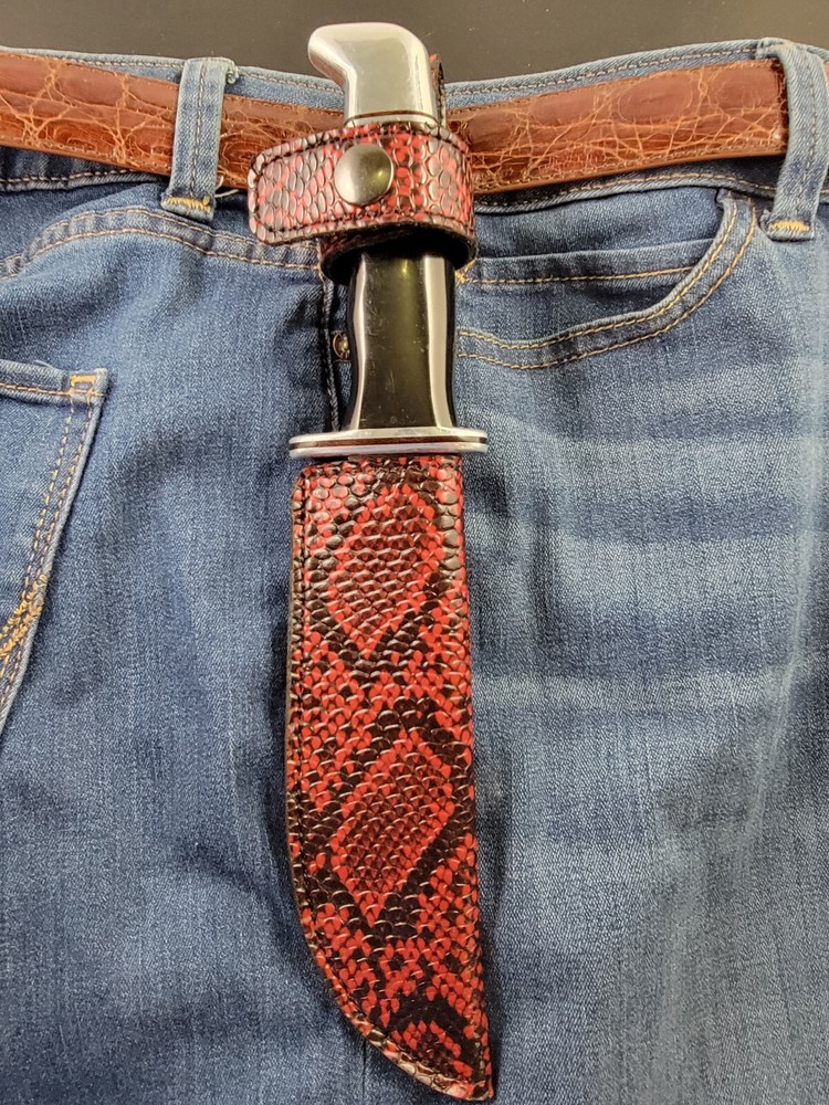 Buck Knives 119 Sheath Right Pull with Authentic FAUX RED PYTHON SKIN leather