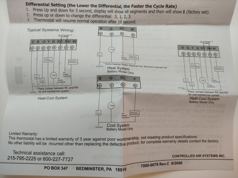 non programmable thermostat T20-B3D11, Single Stage Application Only
