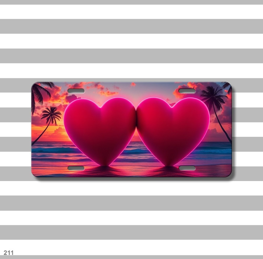 Premium Double Hearts Graphic Personalized Name License Plate Custom Made Front