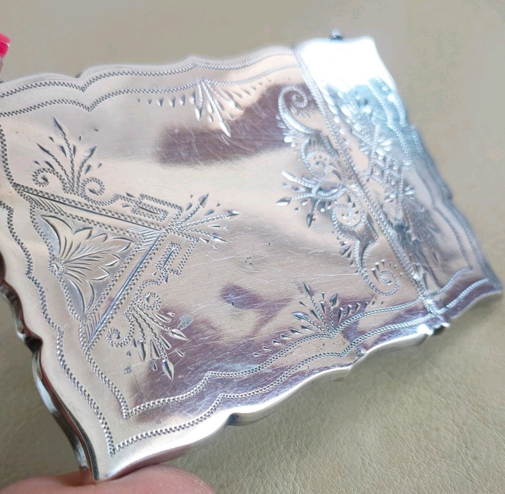 Antique Sterling Silver Calling Card Case With Chatelaine Chain