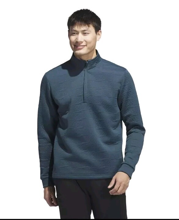 adidas Men's DWR Quarter Zip Pullover, Arctic Night, Medium Medium Golf Sweater