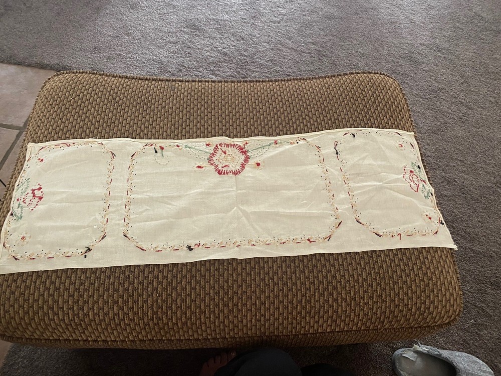 Embroidered Table Runner & Kitchen Wall Piece, Unfinished 2 Pc Linens Handmade